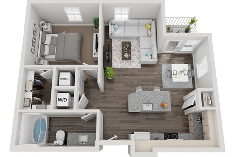 Floor plan for 1 bed, 1 bath, 791 sqft
